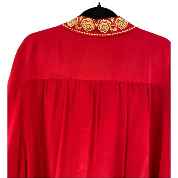Vintage Diane Von Furstenberg Red Silk Blouse with Gold Embroidery size L - Picture 5 of 8